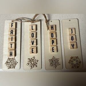 Wooden Holiday Ornament Set - Faith, Love, Hope, Joy